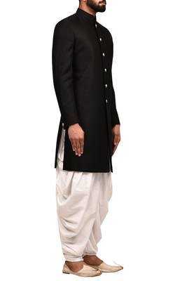 Black embroidered teri rayon sherwani for men 3