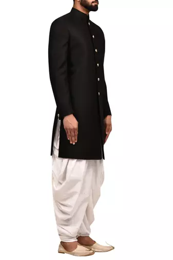 Black embroidered teri rayon sherwani for men