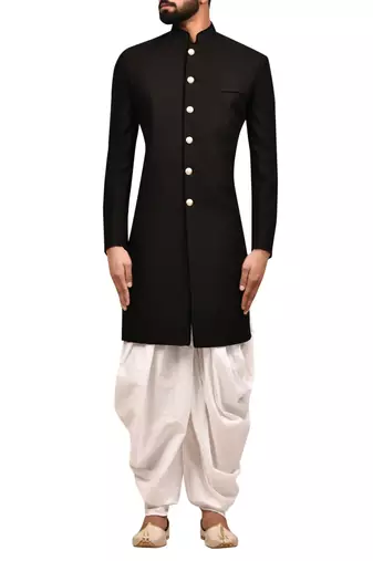 Black embroidered teri rayon sherwani for men