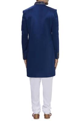 Blue hand embroidered art silk sherwani for men 2