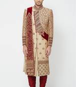 Gold solid art silk sherwani for men
