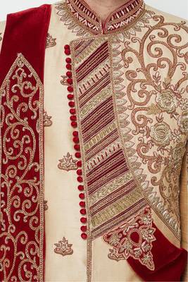 Gold solid art silk sherwani for men 2