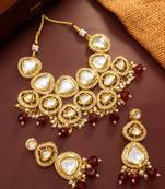 Red bead kundan choker necklace set