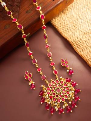 Ruby stone floral necklace earring set 1