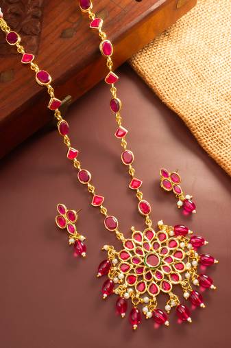 Ruby stone floral necklace earring set