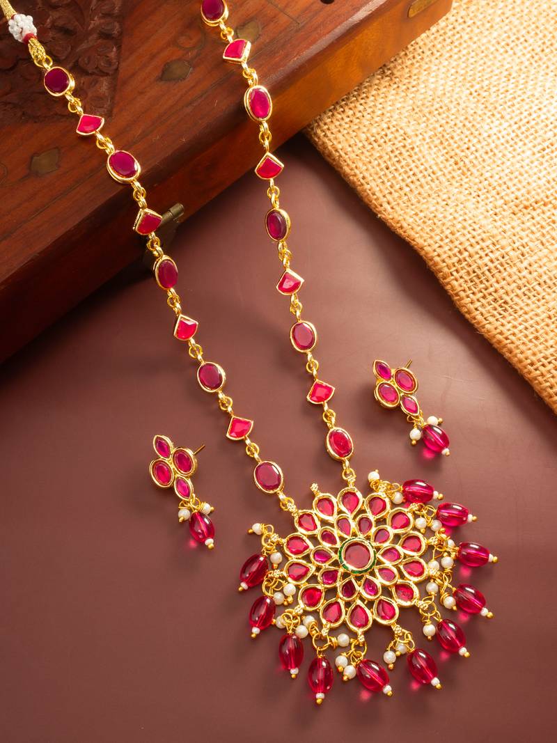 Ruby stone floral necklace earring set