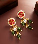 Green bead kundan drop earrings