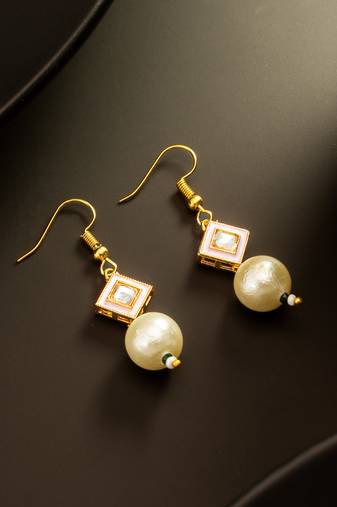 Pink pearl square drop earrings