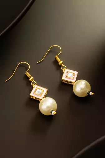 Pink pearl square drop earrings