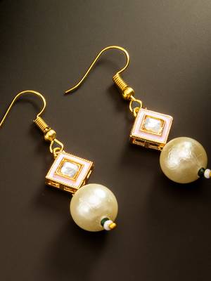 Pink pearl square drop earrings 2
