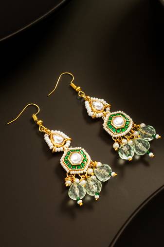 Green enamel pearl chandelier earrings