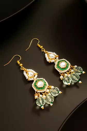 Green enamel pearl chandelier earrings