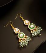 Green enamel pearl chandelier earrings