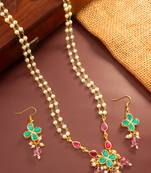 Double pearl floral pendant necklace set