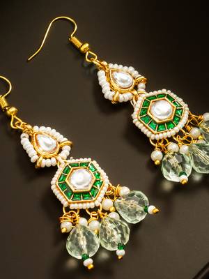 Green enamel pearl chandelier earrings 2