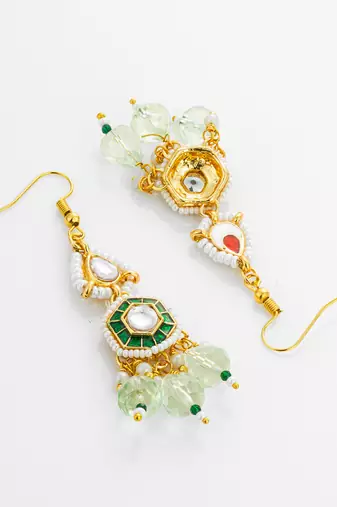 Green enamel pearl chandelier earrings