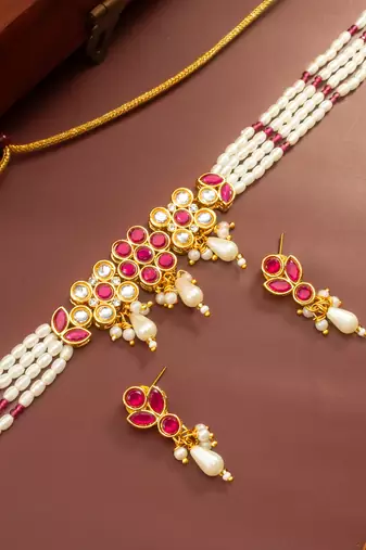 Multi strand pearl necklace earring set