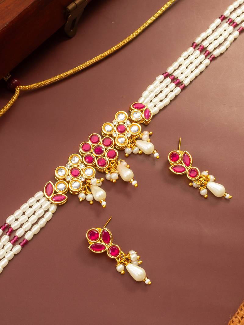 Multi strand pearl necklace earring set