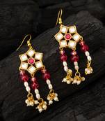 Red kundan chandelier drop earrings