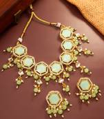 Mint green hexagon kundan necklace set