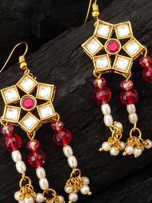 Red kundan chandelier drop earrings 2