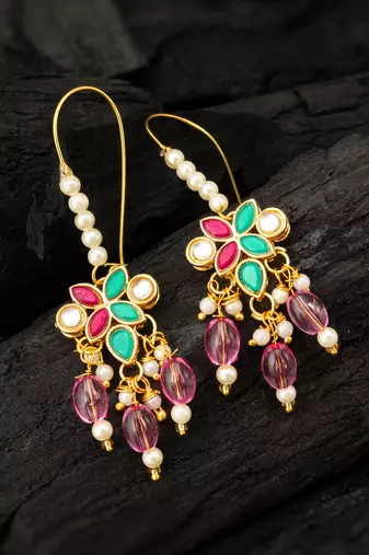 Pink green stone drop earrings