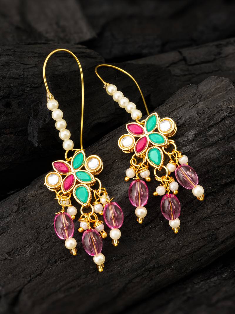 Pink green stone drop earrings