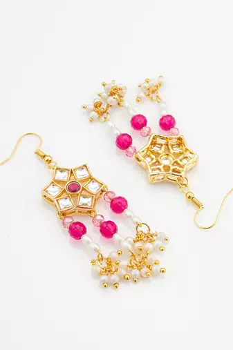 Red kundan chandelier drop earrings
