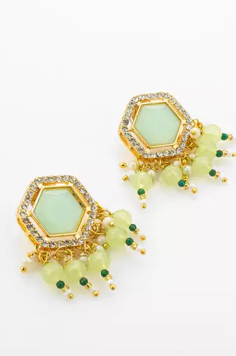 Mint green hexagon kundan necklace set