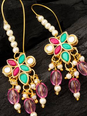 Pink green stone drop earrings 2