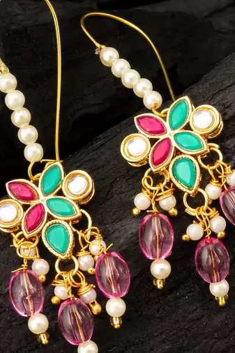 Pink green stone drop earrings