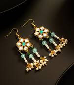 Green kundan pearl chandelier earrings
