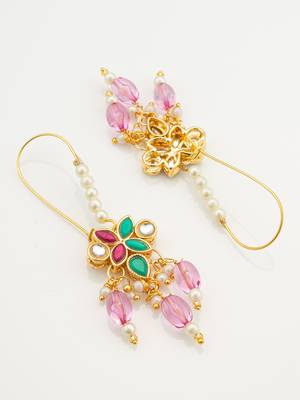 Pink green stone drop earrings 3