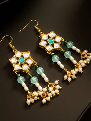 Green kundan pearl chandelier earrings 2