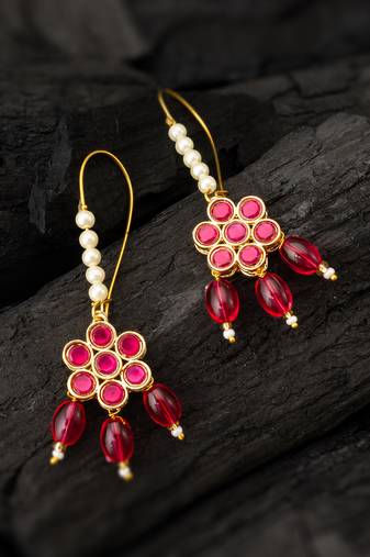 Pink floral bead drop earrings