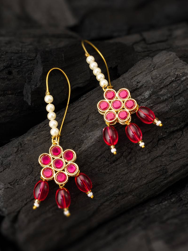 Pink floral bead drop earrings