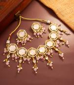 Pink stone hexagon choker necklace set