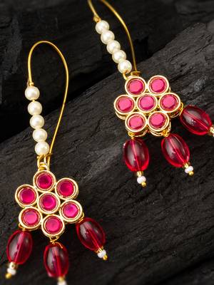Pink floral bead drop earrings 2
