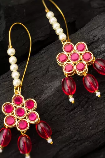 Pink floral bead drop earrings