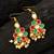 Pink green kundan cluster earrings
