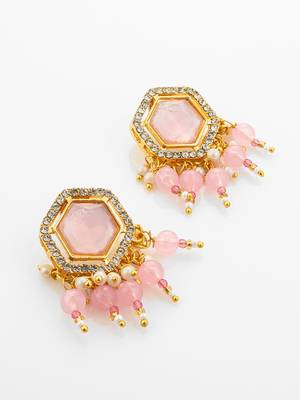 Pink stone hexagon choker necklace set 3