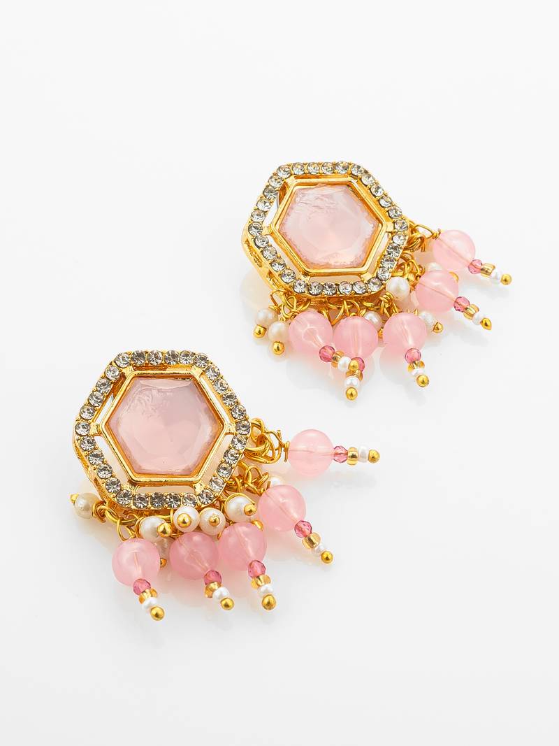 Pink stone hexagon choker necklace set