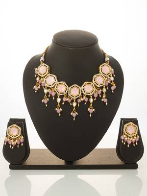 Pink stone hexagon choker necklace set 4