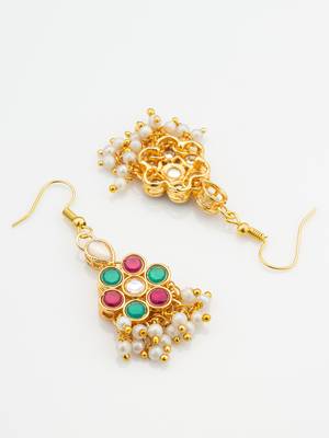 Pink green kundan cluster earrings 3