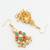 Pink green kundan cluster earrings