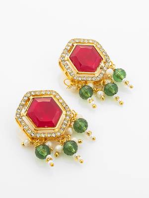 Red green stone kundan choker set 3