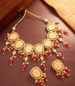 Peach stone red bead choker set