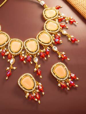 Peach stone red bead choker set 2