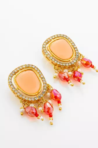 Peach stone red bead choker set