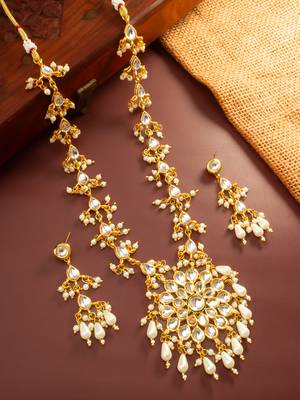 Floral kundan pendant long necklace set 1